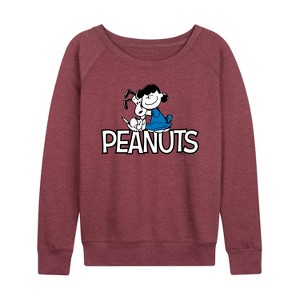 Women's - Peanuts - Snoopy And Lucy Lightweight French Terry Wide Neck Long Sleeve Shirt - 1 of 4