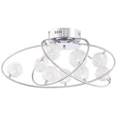 Possini Euro Design Modern Ceiling Light Flush Mount Fixture Chrome 23 3/4" Wide 9-Light Orbital Glass Sphere for Bedroom Kitchen