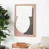 37"x25" Wooden Geometric Textured Framed Wall Art with Abstract Black and White Shapes and Fabric Backing Brown - Olivia & May - 2 of 4