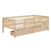 TIRAMISUBEST Twin/Full Size Daybed Wood Bed with 2 Storage Drawers, Solid Wood Daybed Frame Sofa Bed with Fence Guardrails and Slats Support - 3 of 4