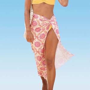 Women's Convertible Cover up Beach Dress - LASCANA - Orange Pink Geometric 10 - 1 of 4