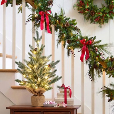 24 Inch Artificial Small Christmas Tree with Base and LED Lights for Home Table Centerpiece Office Desk Decorations