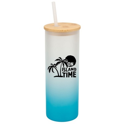 Elanze Designs On Island Time Summer Vibes Wrap-Around Design 25 Ounce Frosted Gradient Glass On-The-Go Coffee Travel Skinny Tumbler Mug Cup, Bamboo