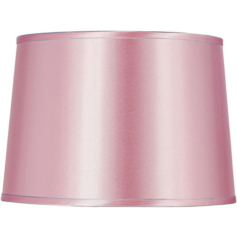 Springcrest Sydnee Pale Pink Satin Medium Drum Lamp Shade 14" Top x 16" Bottom x 11" Slant (Spider) Replacement with Harp and Finial, 1 of 8