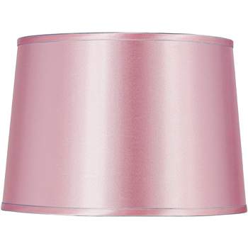 Springcrest Sydnee Pale Pink Satin Medium Drum Lamp Shade 14" Top x 16" Bottom x 11" Slant (Spider) Replacement with Harp and Finial