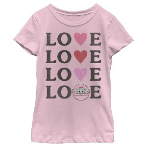 Girl's Star Wars: The Mandalorian The Child Love Hearts T-Shirt - 1 of 4