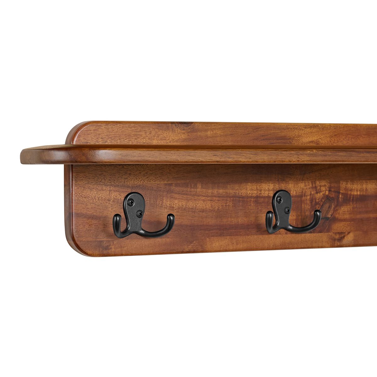 Alaterre Furniture Calais Coat Rack with Shelf, Wall Mount Shelf with 4 Coat Hooks and Peg, Acacia Wood Wall Hangers, Warm Chestnut - thumbnail 9