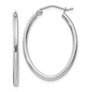 Black Bow Jewelry 2mm x 30mm Polished 14k White Gold Classic Oval Tube Hoop Earrings - 1 of 4