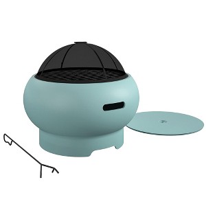 Novogratz Asher 27 Inch Wood Burning Fire Pit with 19 Inch Diameter Cooking Surface, Mesh Dome, Steel Lid, and Rain Cover, Aqua Haze - 1 of 4