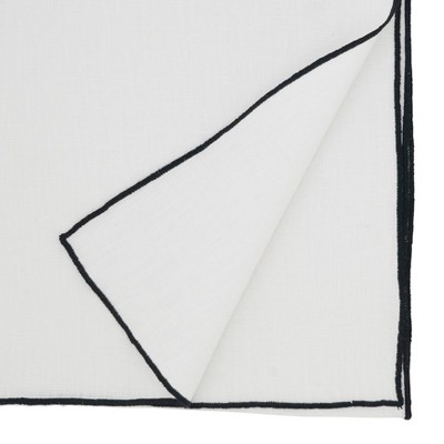 White Linen Rectangle Table Runner with Black Trim