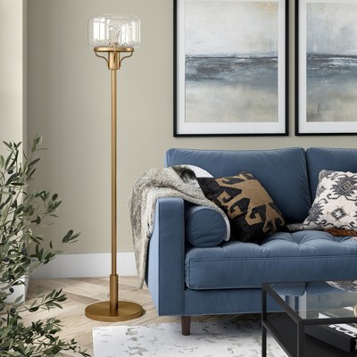 Hudson and Canal Globe and Stem Floor Lamp with Glass Shade