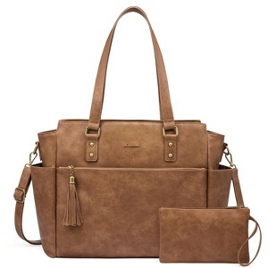 Laptop Tote Bag for Women 15 Inch Vintage Leather Work Laptop Bag with Large Water Bottle Pockets - 1 of 4