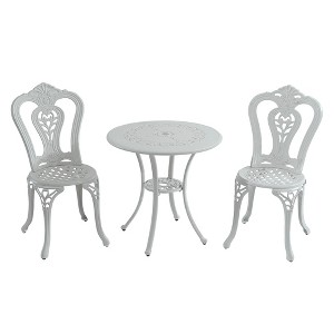CLIHOME 3-Piece Cast Aluminum Bistro with Umbrella Hole Table and Chairs Set - 1 of 4