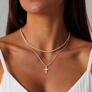 HTUTWOO Cross Necklace for Women 14k Gold Plated Pendant Necklaces Trendy Jewelry Non Tarnish Hypoallergenic Waterproof Lightweight Gift for Women - 1 of 4
