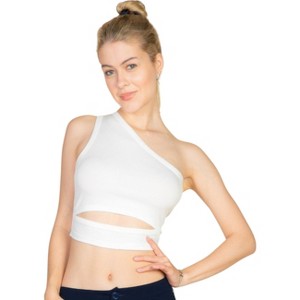 Slickblue Women's One Shoulder Ribbed Crop Top - Cut Out Slim Fit Tee - 6 Color Options, Size S-L - 1 of 4