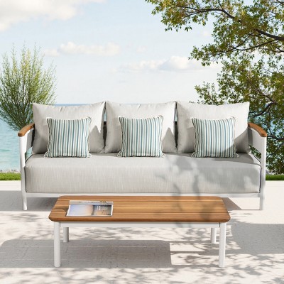 Nertpow 2-Piece Teak & Aluminum Outdoor Sofa and Coffee Table Set, Weather-Resistant Patio Furniture
