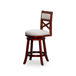 30" Bar Height X-Back Swivel Stool with Padded Seat and Weathered Finish, Solid Hardwood Frame for Kitchen or Bar - 1 of 4