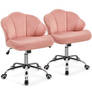 Yaheetech Set of 2 Swivel Upholstered Desk Chair with Tufted Shell-Shaped Back and Adjustable Seat Height - 1 of 4