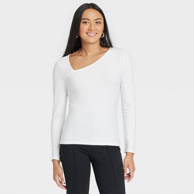 white long sleeve asymmetrical top
