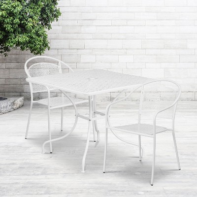 Commercial Grade White Steel Patio Table Set with 2 Chairs