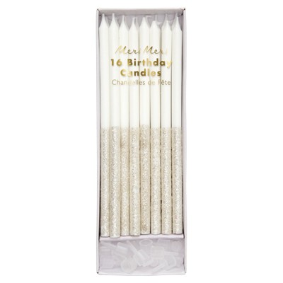 Meri Meri - Silver Glitter Dipped Candles - Cake Candles - 16ct