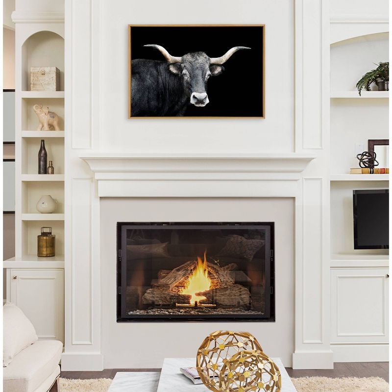 Kate &#38; Laurel All Things Decor 23&#34;x33&#34; Sylvie Tudanca Cow Longhorn Bull Cattle Animal Framed Canvas Wall Art Natural Prairie Animal Cow, 2 of 6