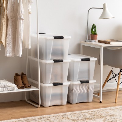 40 Qt Clear Plastic Storage Bins with Secure Latching Buckles - 6 Pack