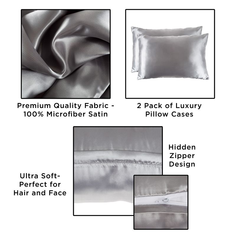 Hastings Home Set of 2 Microfiber Pillowcases for Hair & Skin and Helps Prevent Acne & Wrinkles, 3 of 8