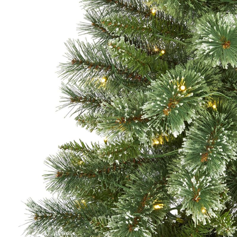 Nearly Natural Pre-Lit LED Slim Snow Flocked Tip Wisconsin Pine Artificial Christmas Tree Clear Lights, 3 of 8
