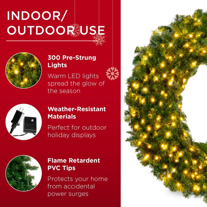 Best Choice Products Artificial Pre-Lit Fir Christmas Wreath Decoration w/ LED Lights, Power Plug-In, 4 of 8
