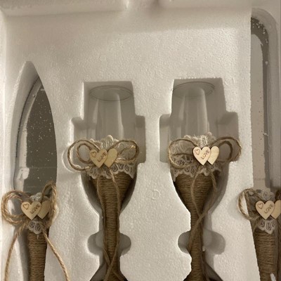 Juvale 4 Piece Rustic-style Wedding Cake Knife And Server Set With  Champagne Glasses For Bride And Groom, Country Theme Wedding Supplies :  Target