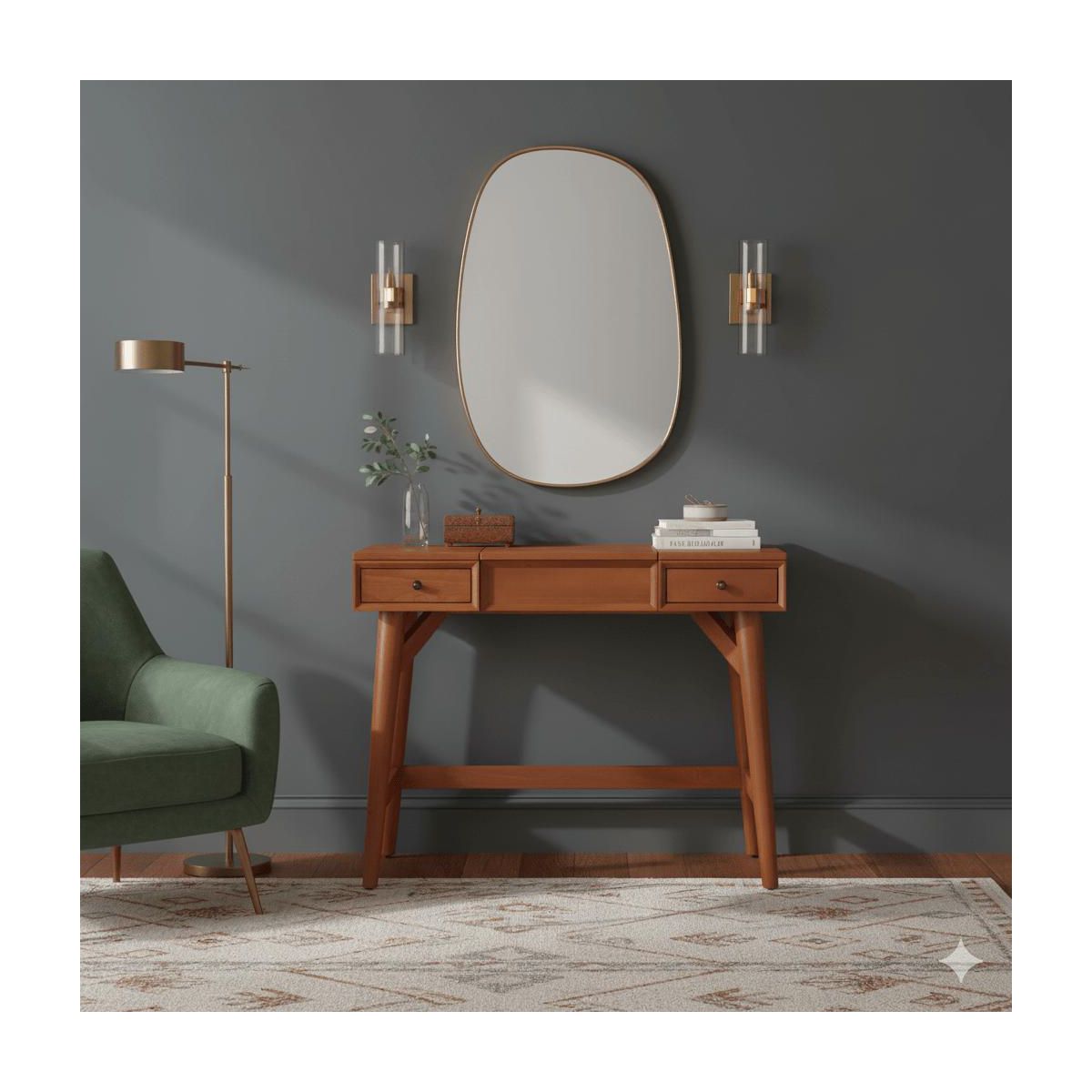 Flynn Mid-Century Bedroom Vanity in Chestnut | Alpine Furniture