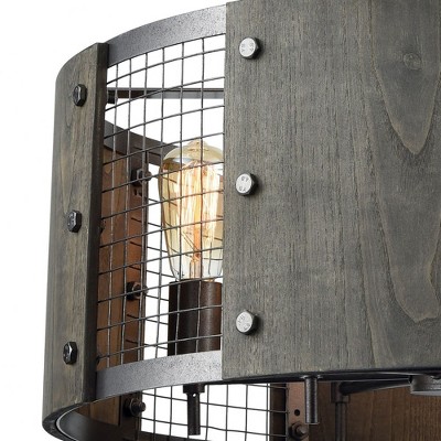 Ash Gray Industrial Drum Chandelier with Wire Mesh - 6 Light