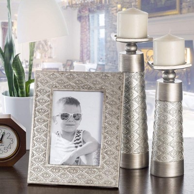 Dublin Silver Textured Pillar Candle Holder Set of 2