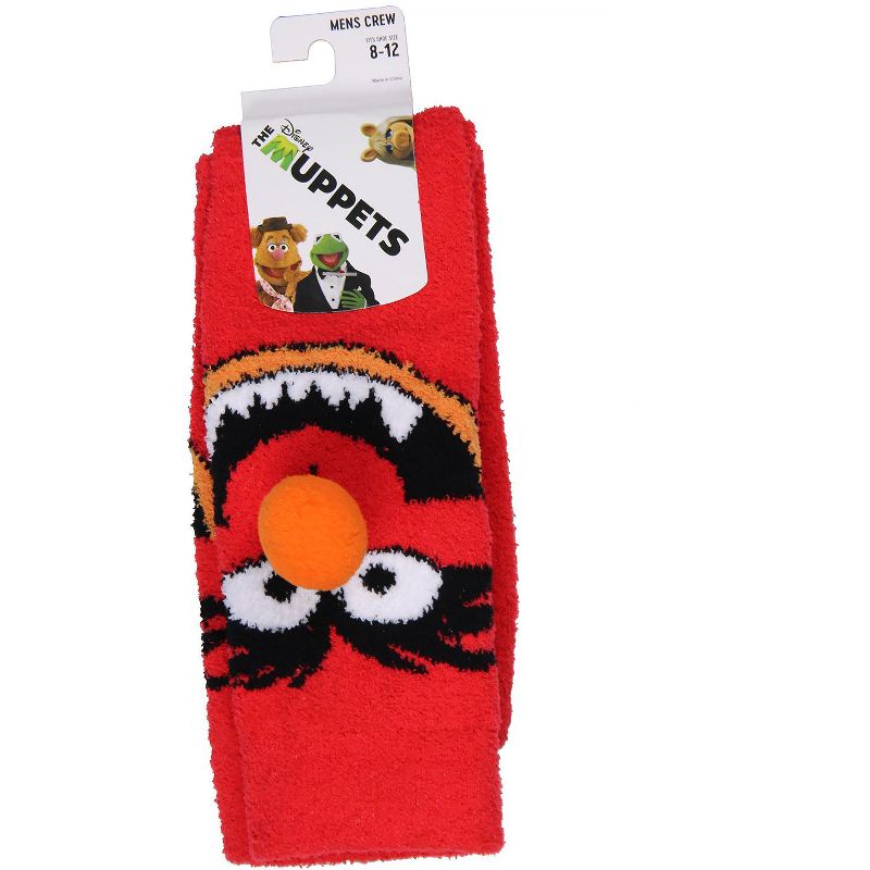 Disney The Muppets Socks Animal 3D Nose Adult Chenille Fuzzy Plush Crew Socks Red, 6 of 7