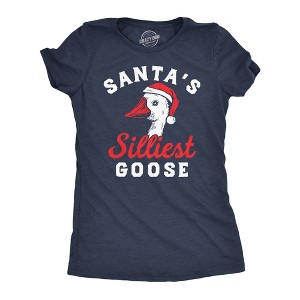 Womens Funny T Shirts Santas Silliest Goose Sarcastic Christmas Graphic Novelty Tee For Ladies - Crazy Dog Women's T Shirt - 1 of 4