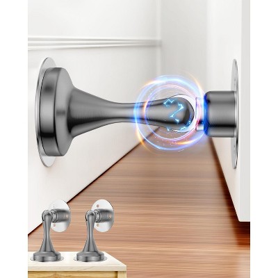 DOMETOUR Magnetic Door Stopper 2 Pack, Stainless Steel, Adhesive & Screw Mount, Wall/Floor, Door Holder Catch, Grey