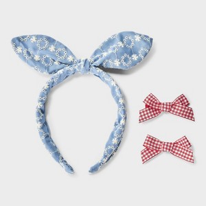 Toddler Girls' 3pk Demin Eyelet Headband and Bow Clips - Cat & Jack™ - 1 of 3