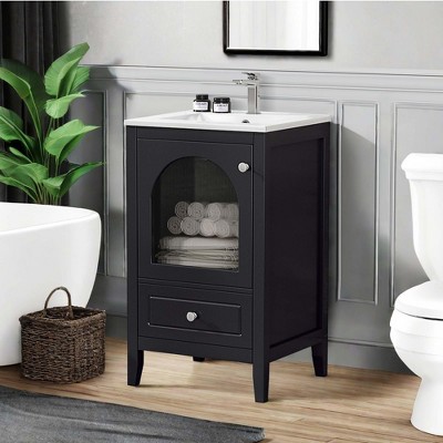 NicBex 20" Bathroom Storage Cabinet with Sink, Bathroom Vanity, 1 Spacious Drawer and 1 Glass Cabinet Door for Bathroom