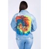 Women's Full Size Painted Back Distressed Denim Jacket - American Bazi - 2 of 4
