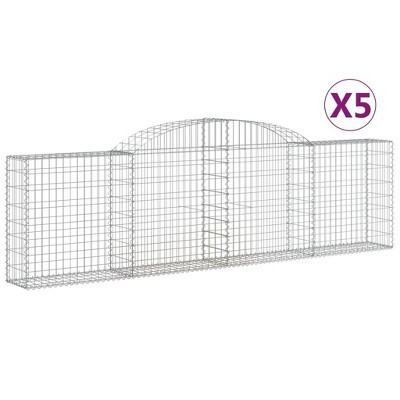 vidaXL 5 Pcs Outdoor Arched Gabion Basket 118.1 x 11.8 x 31.5/39.4 in Galvanized Iron Garden Barrier/Retaining Wall