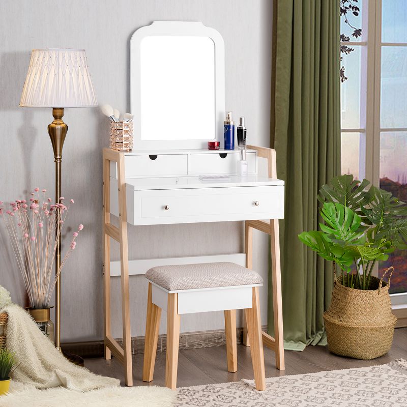 Costway Makeup Vanity Table Dressing table Cushioned Stool Set, 3 of 11
