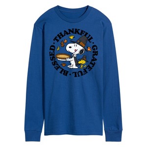 Men's - Peanuts - Thankful Grateful Blessed Long Sleeve Graphic T-Shirt - 1 of 4