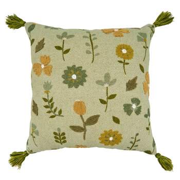Saro Lifestyle Embroidered Floral Throw Pillow With Down Filling