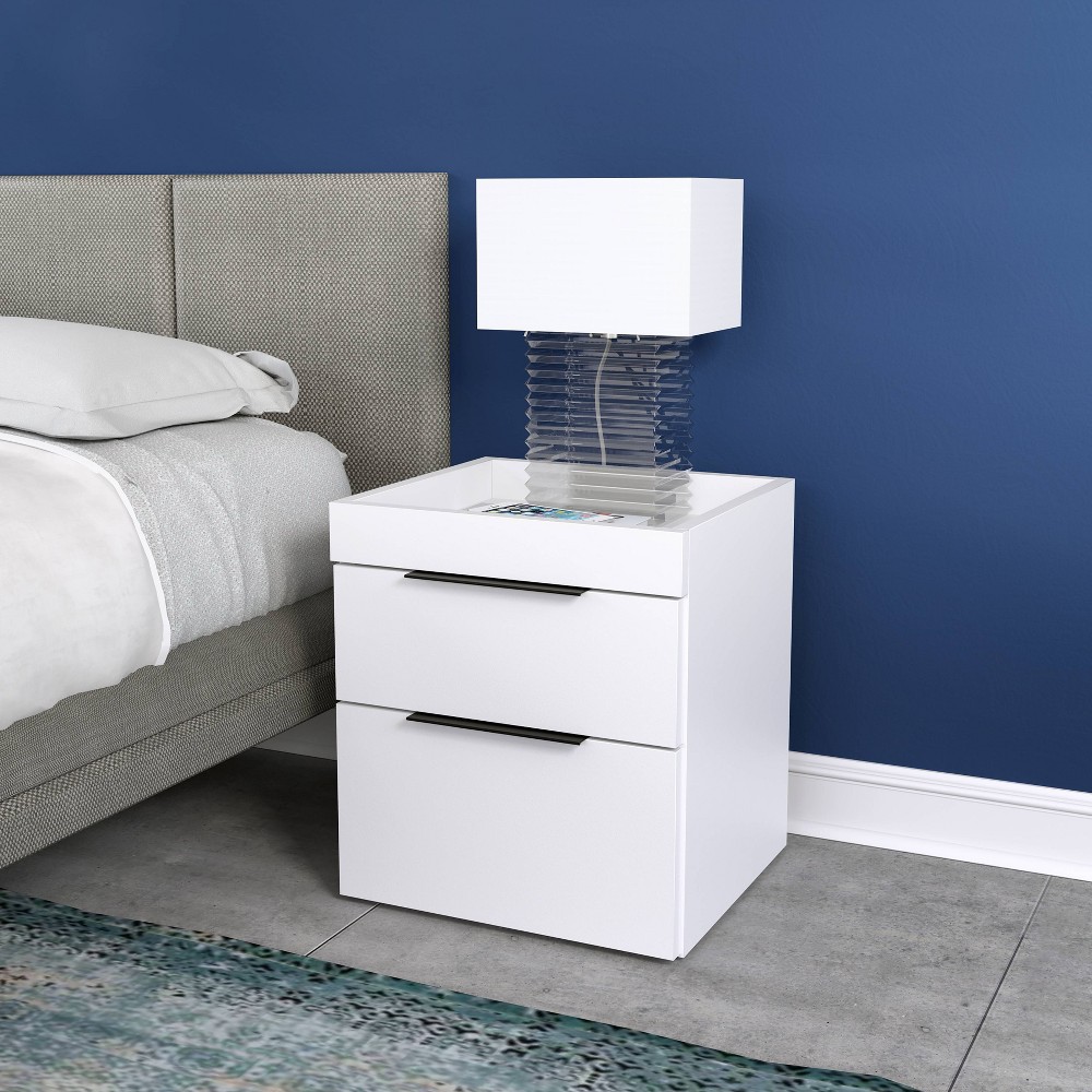 Eco DreamCarter Modern Double Drawer Nightstand White