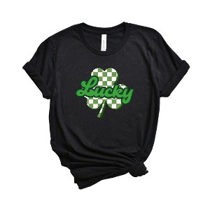 Simply Sage Market Women's Lucky Cursive Shamrock St. Patrick's Day Short Sleeve Graphic Tee - 1 of 3