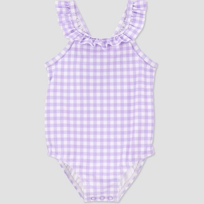 Image of Carter's Just One You®️ Baby Girls' Ruffle Gingham One Piece Swimsuit - Purple 3M