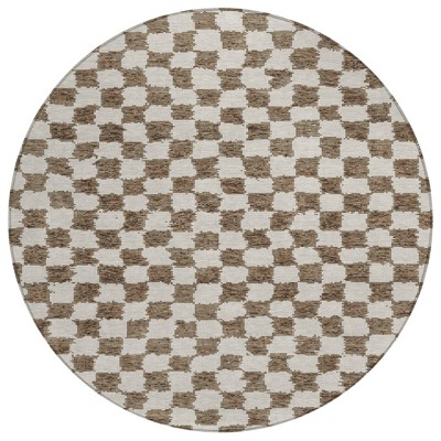 HomeRoots 8' Brown And Ivory Round Geometric Washable Indoor Outdoor Area Rug
