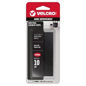 VELCRO 2ct 4''X2" Industrial Strength Strips Black: Heavy Duty Double Sided Adhesive for Mounting - 1 of 4
