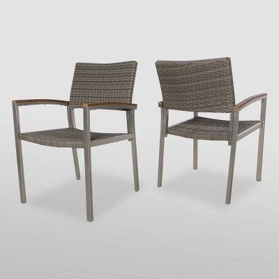 Luton 2pk Wicker and Aluminum Dining Chair - Silver - Christopher Knight Home